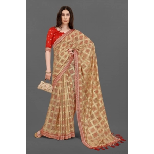 Generic Women's Soft Silk Printed Saree With Unstitched Blouse (Beige, 5-6 Mtrs)