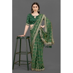 Generic Women's Soft Silk Printed Saree With Unstitched Blouse (Green, 5-6 Mtrs)