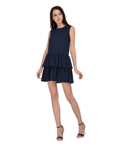 Women's Cotton Blend Solid Sleeveless Dress (Blue)