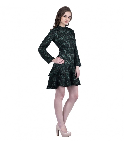 Women's Cotton Blend Floral Full Sleeves Dress (Green)