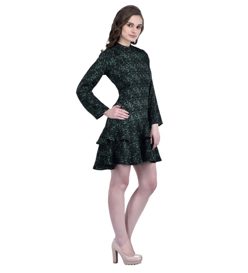 Women's Cotton Blend Floral Full Sleeves Dress (Green)