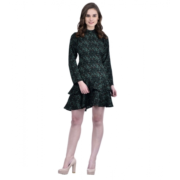 Dropship Women's Cotton Blend Floral Full Sleeves Dress (Green)