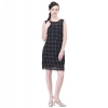 Dropship Women's Cotton Blend Checked Sleeveless Sheath Dress (Black)