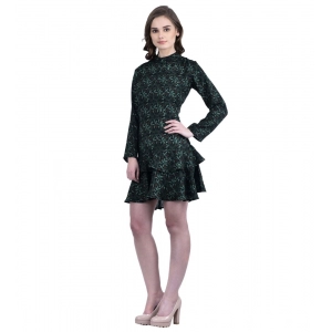 Generic Women's Cotton Blend Floral Full Sleeves Dress (Green)