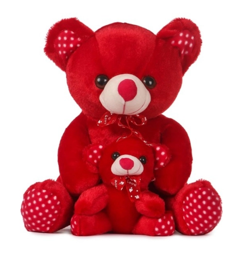 Mother And Baby Teddy Bear (Red)