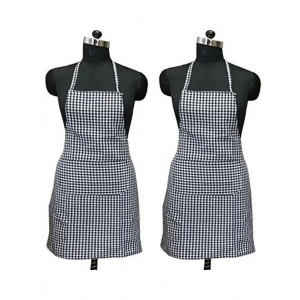 Generic Checked Cotton Apron Sets (Black)