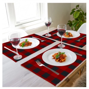 Generic Checked Cotton Place Mats Sets (Red & Black)