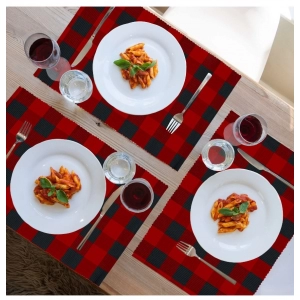 Generic Checked Cotton Place Mats Sets (Red & Black)