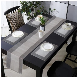 Generic Ribbed Cotton Table Runner and Placemats Sets (Grey)