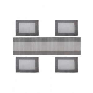 Generic Ribbed Cotton Table Runner and Placemats Sets (Grey)
