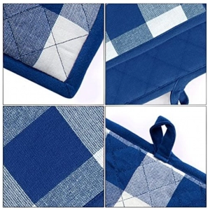 Generic Checked Cotton Oven Mitten and Pot Holder Sets (Blue)