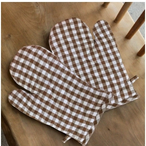 Generic Checked Cotton Oven Mitten (Brown)