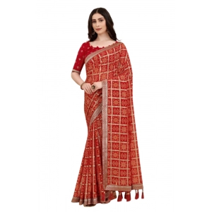 Generic Women's Soft Silk Printed Saree With Unstitched Blouse (Red, 5-6 Mtrs)