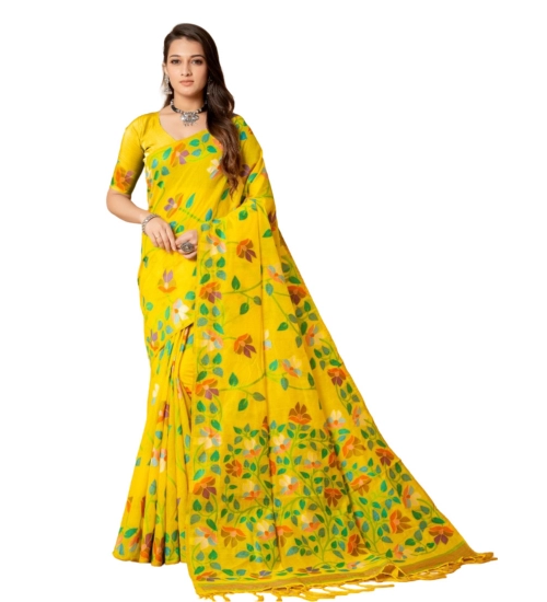 Women's Cotton Printed Saree With Unstitched Blouse (Yellow, 5-6 Mtrs) Women's Cotton Printed Saree With Unstitched Blouse (Yellow, 5-6 Mtrs)