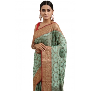 Generic Women's Chanderi Cotton Printed Saree With Unstitched Blouse (Sku Blue, 5-6 Mtrs)