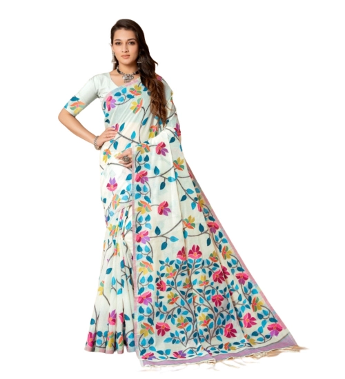 Women's Cotton Printed Saree With Unstitched Blouse (White, 5-6 Mtrs) Women's Cotton Printed Saree With Unstitched Blouse (White, 5-6 Mtrs)
