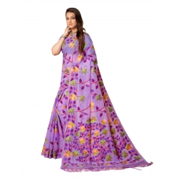 Women's Cotton Printed Saree With Unstitched Blouse (Lavender, 5-6 Mtrs)