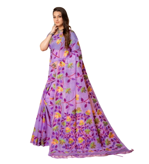 Women's Cotton Printed Saree With Unstitched Blouse (Lavender, 5-6 Mtrs) Women's Cotton Printed Saree With Unstitched Blouse (Lavender, 5-6 Mtrs)