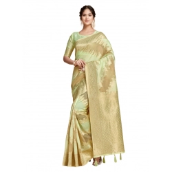 Women's Linen Printed Saree With Unstitched Blouse (Pista, 5-6 Mtrs)