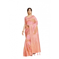 Women's Linen Printed Saree With Unstitched Blouse (Pink, 5-6 Mtrs)