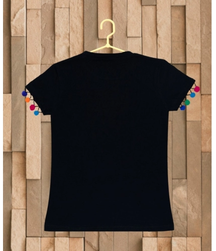 Girl's Casual Short Sleeve Printed Cotton T Shirt (Black)