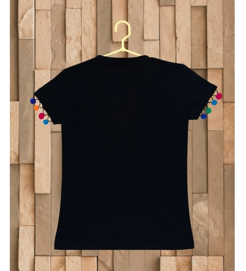 Girl's Casual Short Sleeve Printed Cotton T Shirt (Black)