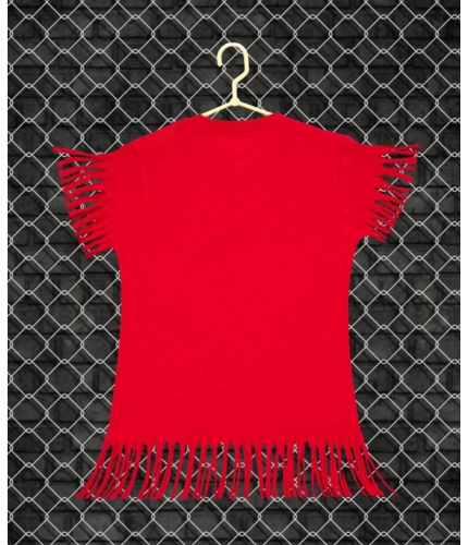 Girl's Casual Short Sleeve Printed Cotton T Shirt (Red)