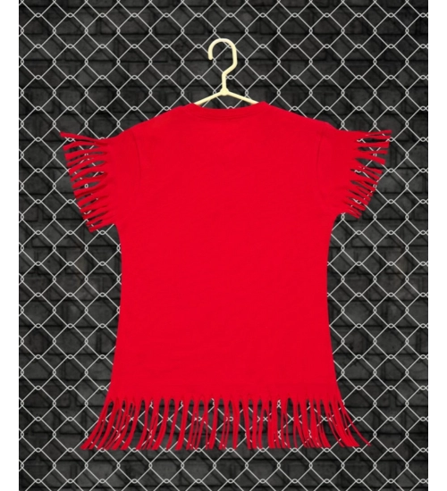 Girl's Casual Short Sleeve Printed Cotton T Shirt (Red)