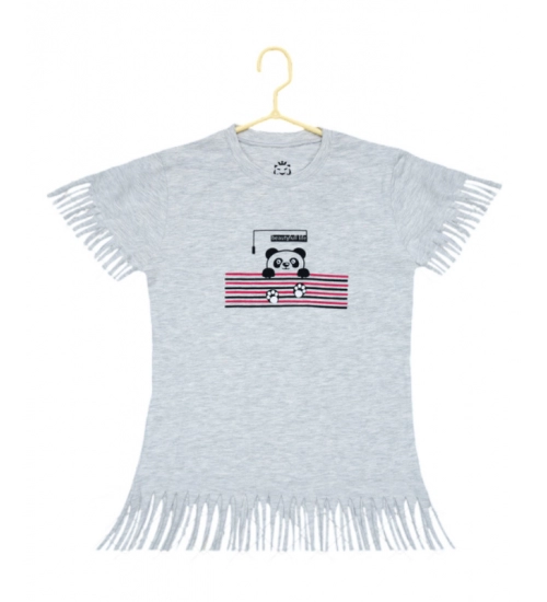 Girl's Casual Short Sleeve Printed Cotton T Shirt (Grey)