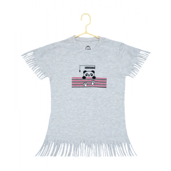 Dropship Girl's Casual Short Sleeve Printed Cotton T Shirt (Grey)
