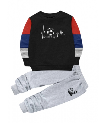 Boy's Casual Full Sleeve Printed Cotton T Shirt With Pant (Black)