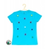 Dropship Girl's Casual Short Sleeve Pom Pom Balls Cotton T Shirt (Blue)