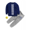 Boy's Casual Full Sleeve Printed Cotton T Shirt With Pant (Navy Blue)