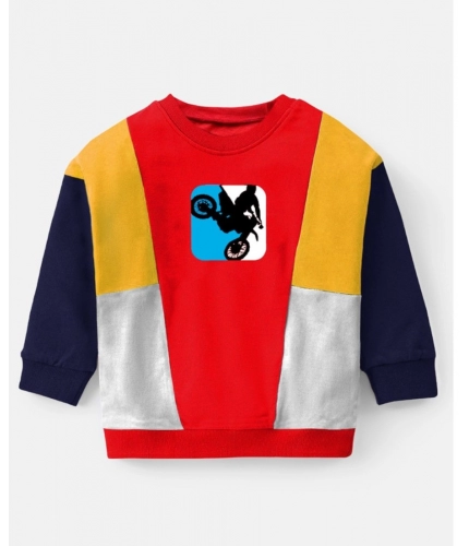 Boy's Casual Full Sleeve Printed Cotton T Shirt With Pant (Red)