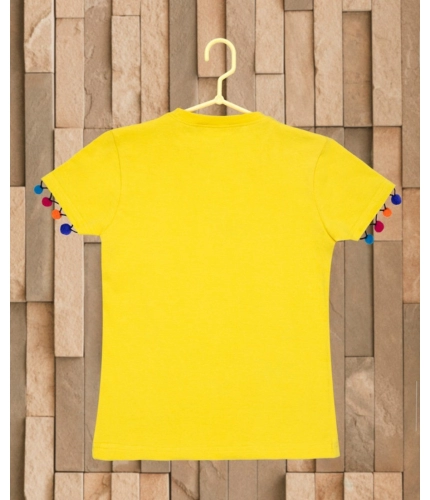 Girl's Casual Short Sleeve Printed Cotton T Shirt (Yellow)