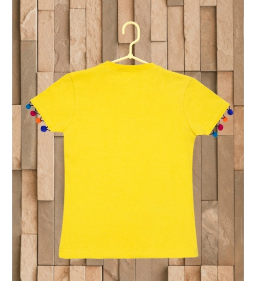 Girl's Casual Short Sleeve Printed Cotton T Shirt (Yellow)