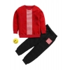 Boy's Casual Full Sleeve Printed Cotton T Shirt With Pant (Red)