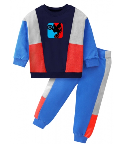Boy's Casual Full Sleeve Printed Cotton T Shirt With Pant (Blue)