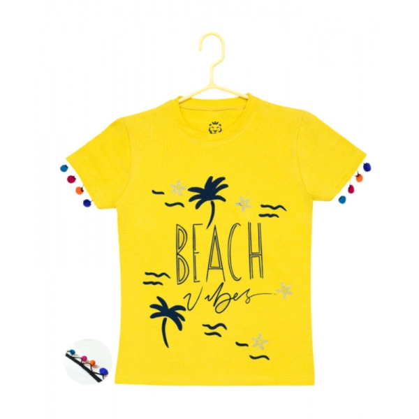 Dropship Girl's Casual Short Sleeve Printed Cotton T Shirt (Yellow)