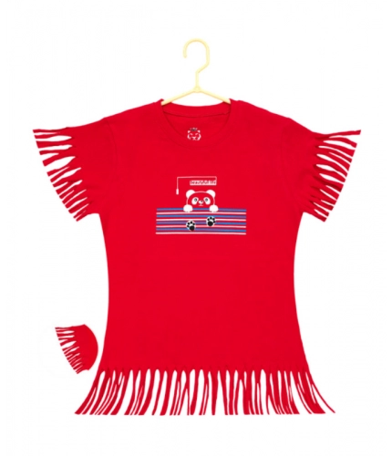 Girl's Casual Short Sleeve Printed Cotton T Shirt (Red)