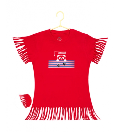 Girl's Casual Short Sleeve Printed Cotton T Shirt (Red)