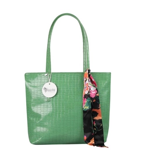 Women's Polyurethane Textured, Croc Shoulder Bag (Green)