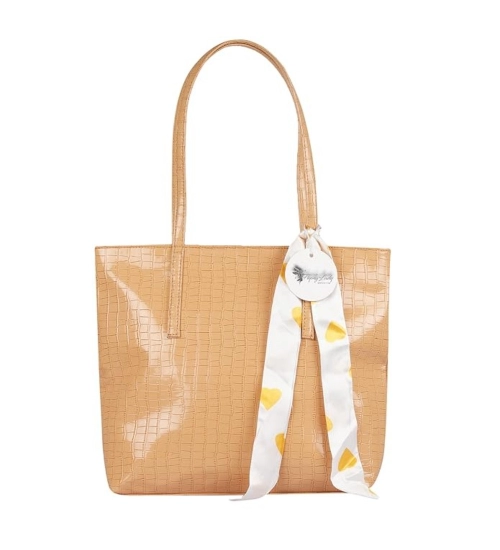 Women's Polyurethane Textured, Croc Shoulder Bag (Yellow)