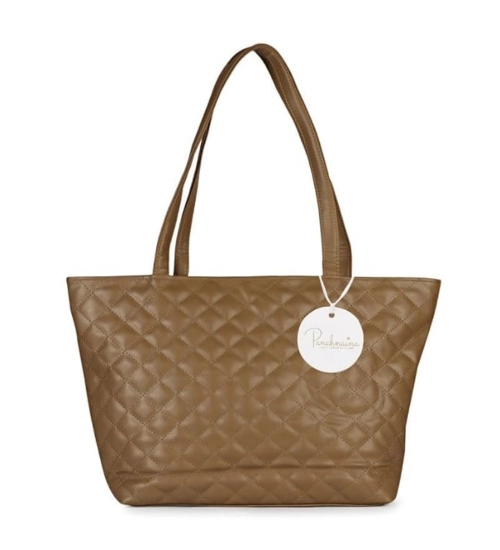 Women's Polyurethane Textured  Shoulder Bag (Light Brown)