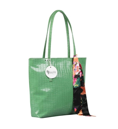 Women's Polyurethane Textured, Croc Shoulder Bag (Green)