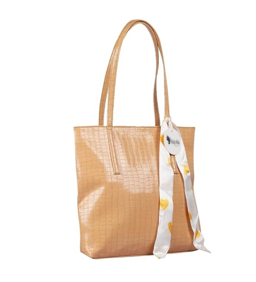 Women's Polyurethane Textured, Croc Shoulder Bag (Yellow)