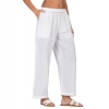 Dropship Women's Casual Cotton Cambric Solid Elastic Palazzo Trousers (White)