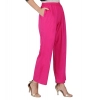 Dropship Women's Casual Cotton Cambric Solid Elastic Palazzo Trousers (Pink)