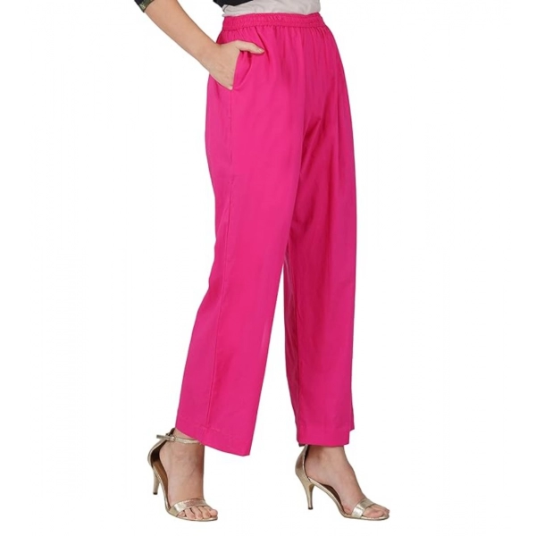 Dropship Women's Casual Cotton Cambric Solid Elastic Palazzo Trousers (Pink)