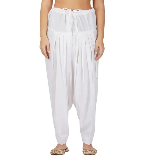 Women's Casual Cotton Cambric Solid Drawstring Bottomwear (White)
